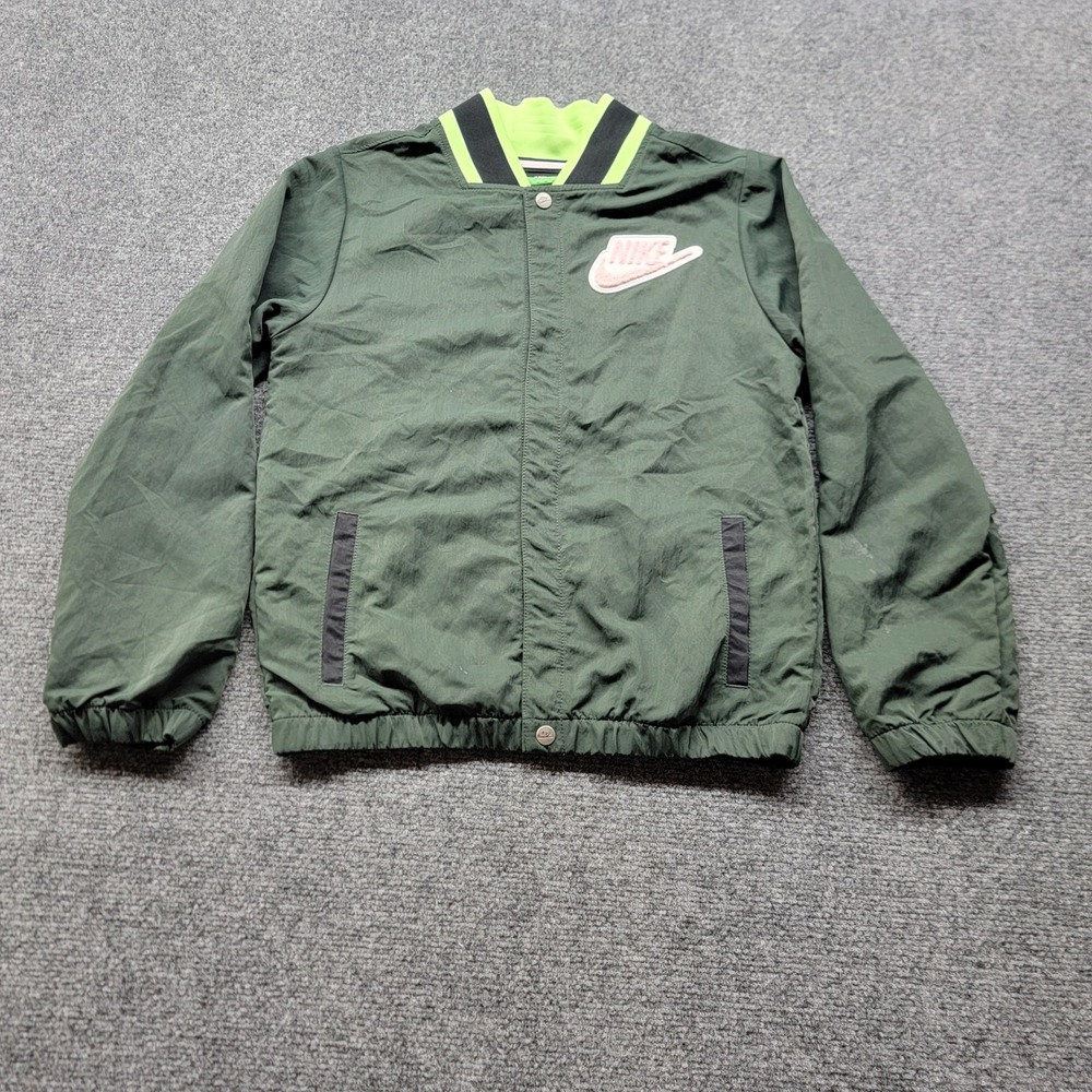 Nike Boys Varsity Bomber Jacket Green Mesh Lined Windbreaker AQ9430-346 M